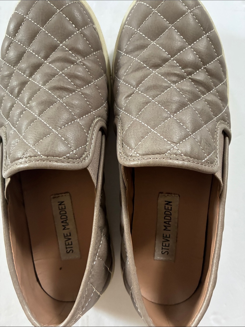 Steve Madden Quilted Slip-On Flats in TaupeSize 7.5